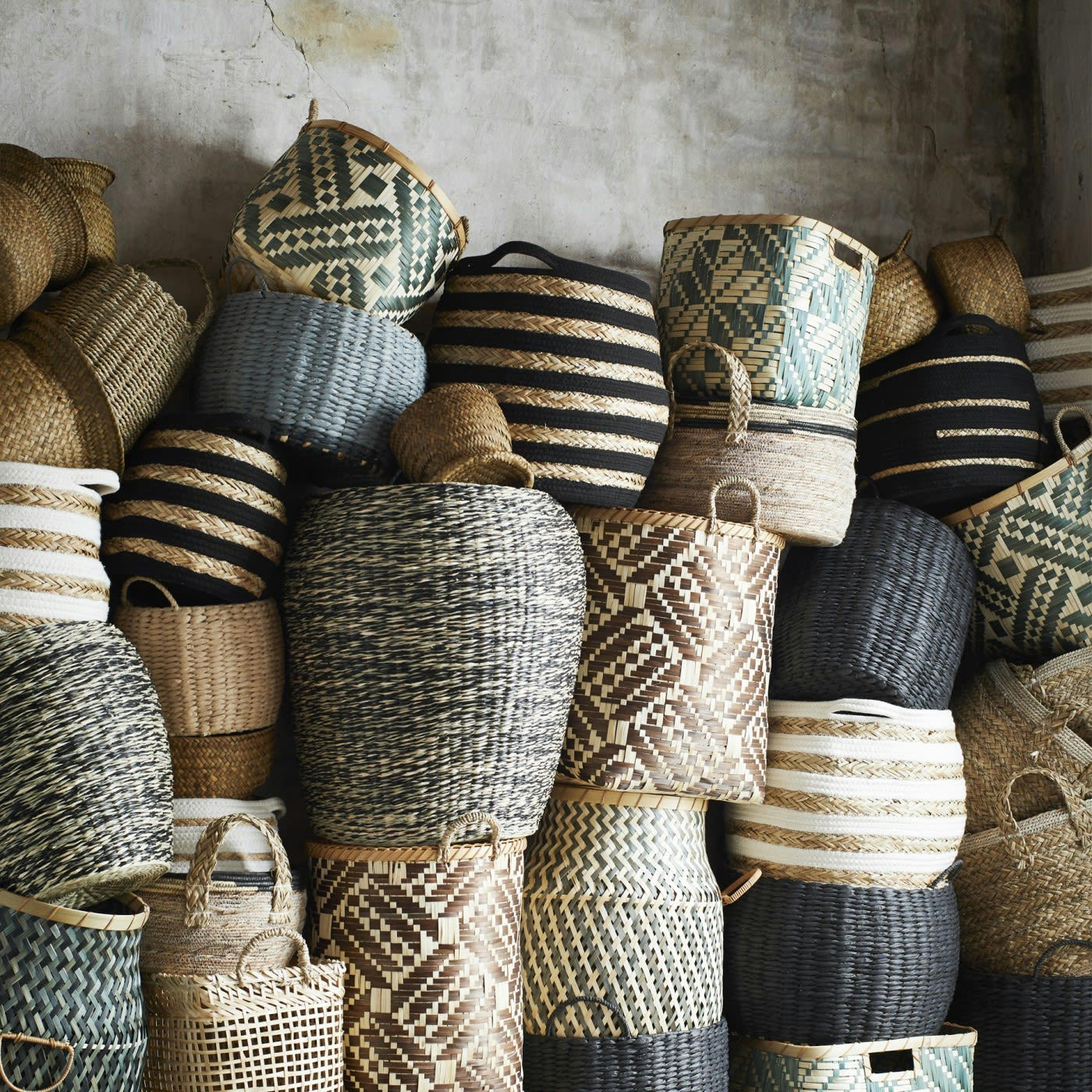 BAMBOU - Paniers en bambou vert - Lot de 2