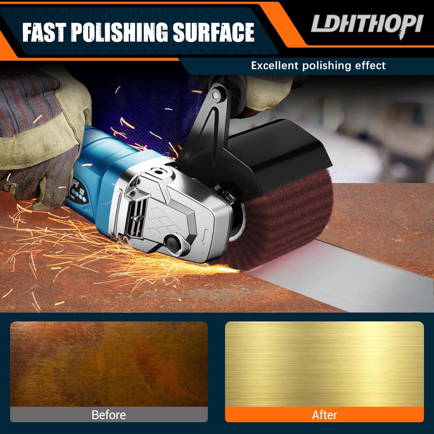 LDHTHOPI 1800W Burnishing Polishing Machine, 110V Handheld Electric Stainless Steel Polisher, 8 Variable Speed, 3100RPM for Metal, Stainless Steel, Wood