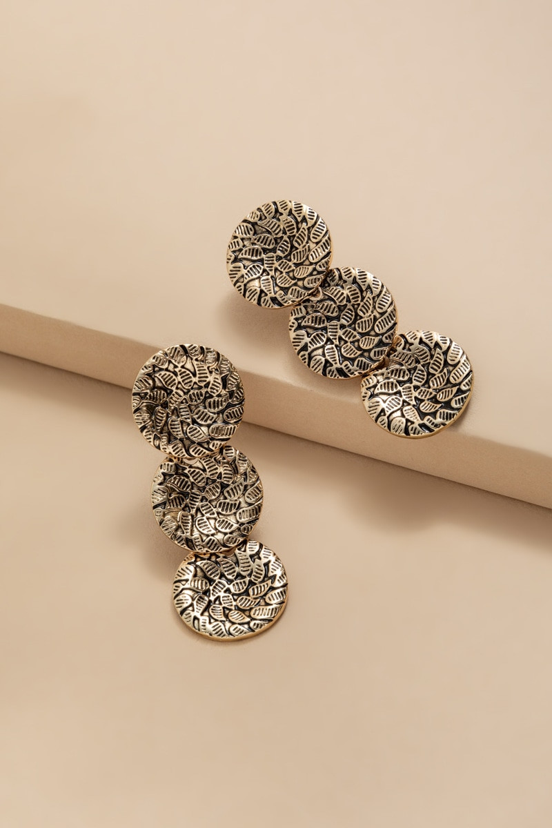 Carla Embossed Coin Drop Earrings