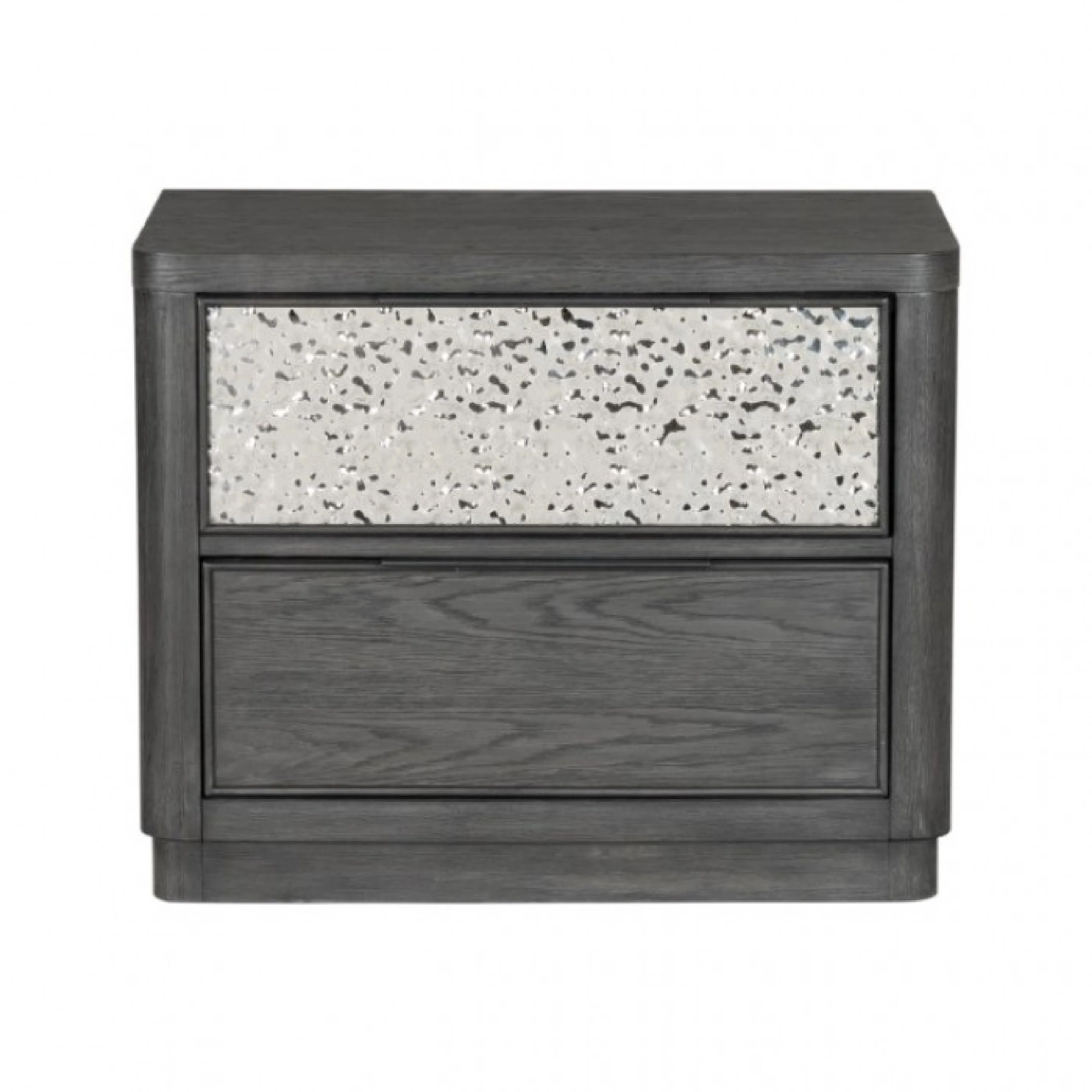 Zoko Nightstand, 2 Drawers, USB Ports, Metal Accents, Ash Gray Wood