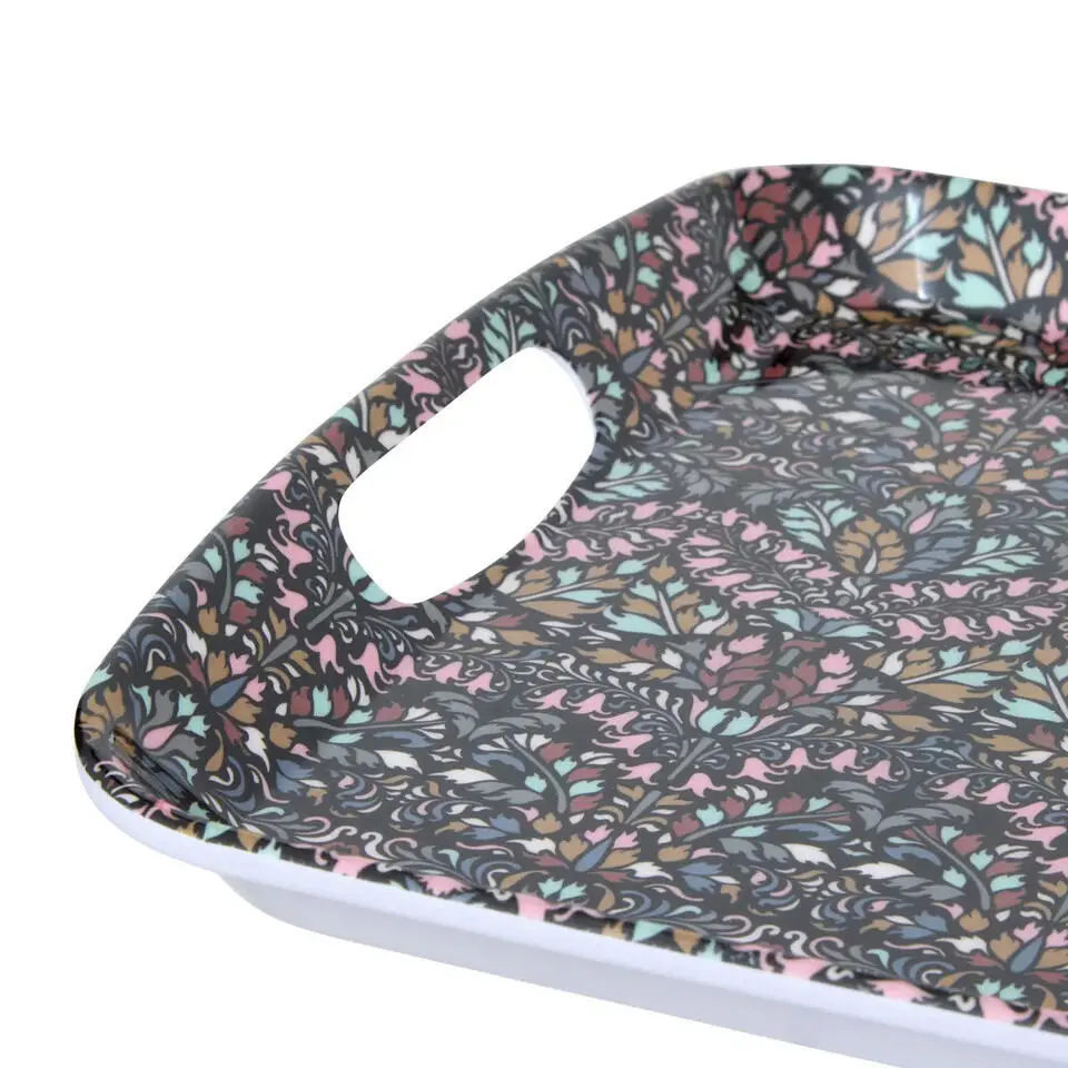 5Five Design dienblad van melamine - 47 x 30 cm - flowers print antraciet