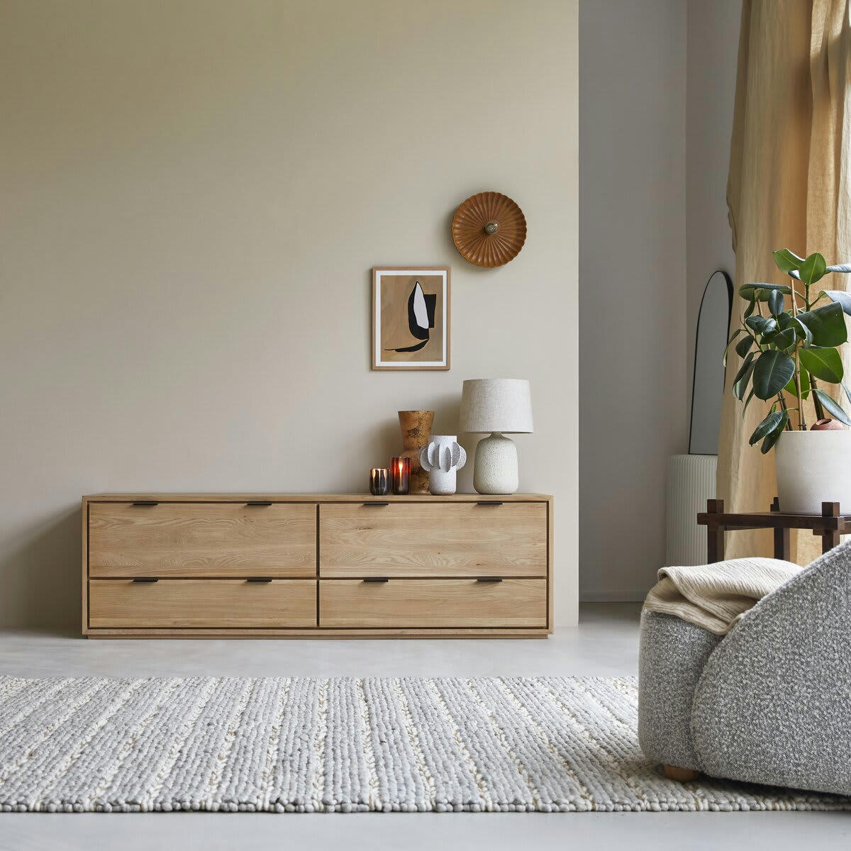 SENSON - Meuble TV en chêne massif 180 cm