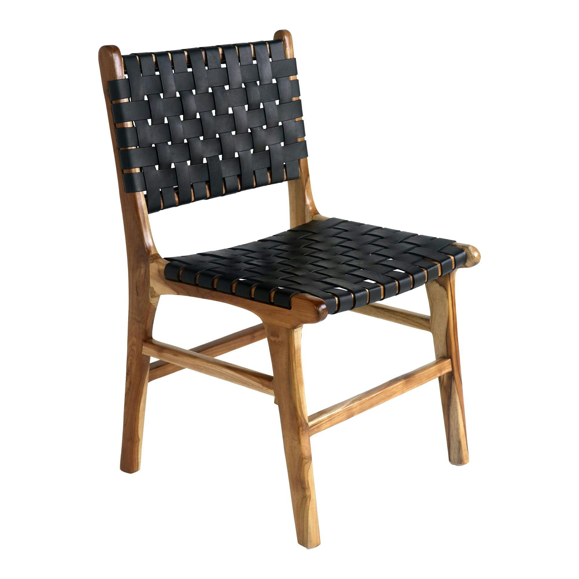 Chaise en bois et cuir tressé noir (lot de 2) MENDOZA
