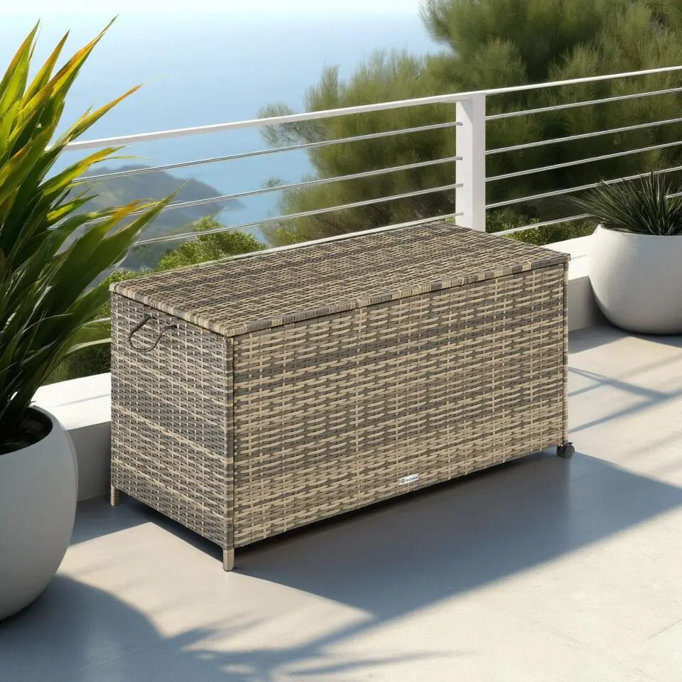 tectake Opbergbox Kuusamo, rotan, met aluminium frame en wieltjes