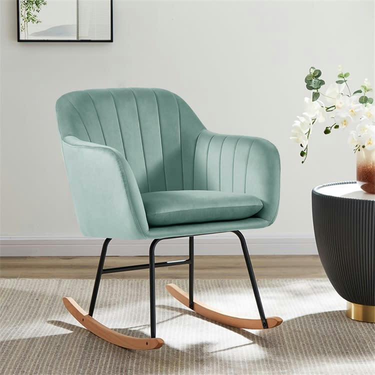 ELSA - Fauteuil  en velours vert d'eau rocking chair