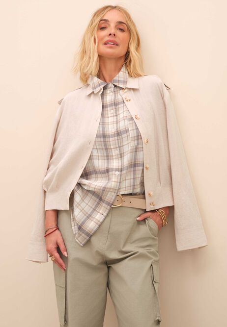 Womens Stone Linen Blend Utility Shirt
