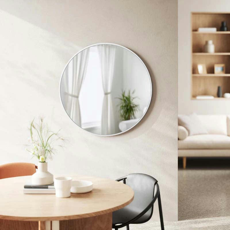 HUB - Miroir mural rond contour en caoutchouc blanc, dia. 94cm