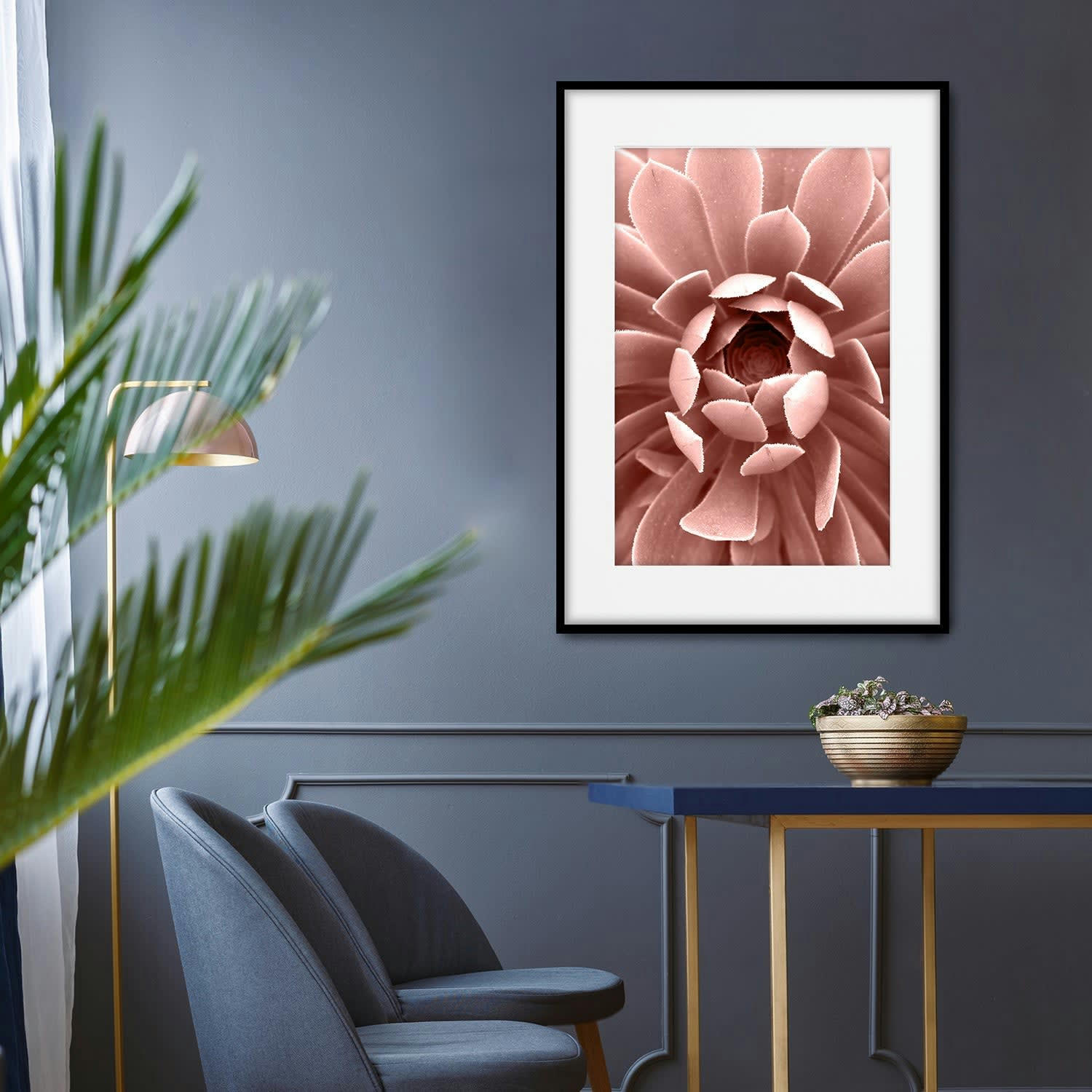 FLORES - Affiche avec cadre noir - Dahlia rose - 50x70