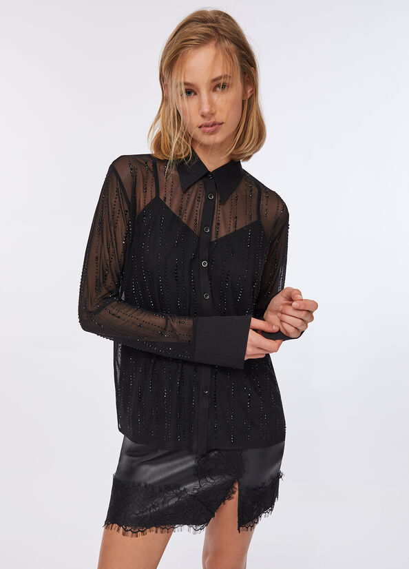 Camicia in tulle con strass