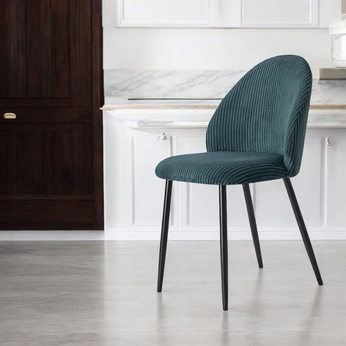 Chaise en tissu côtelé bleu pétrole (lot de 2) IENA