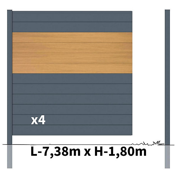 Kit clôture aluminium poteau à sceller - BAHIA &CRUZ Cèdre H-1,8m