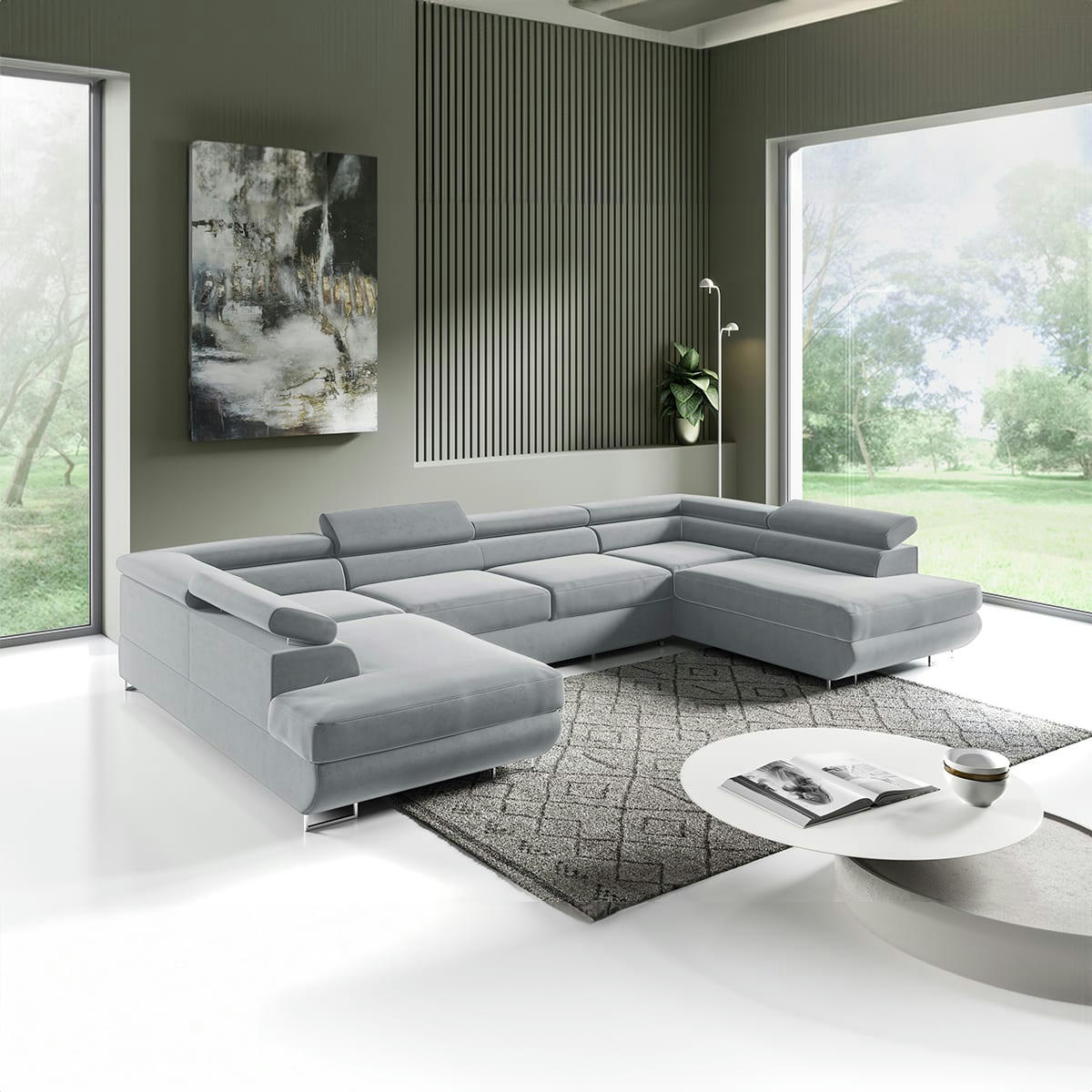 - Canapé en u 5 places convertible gris