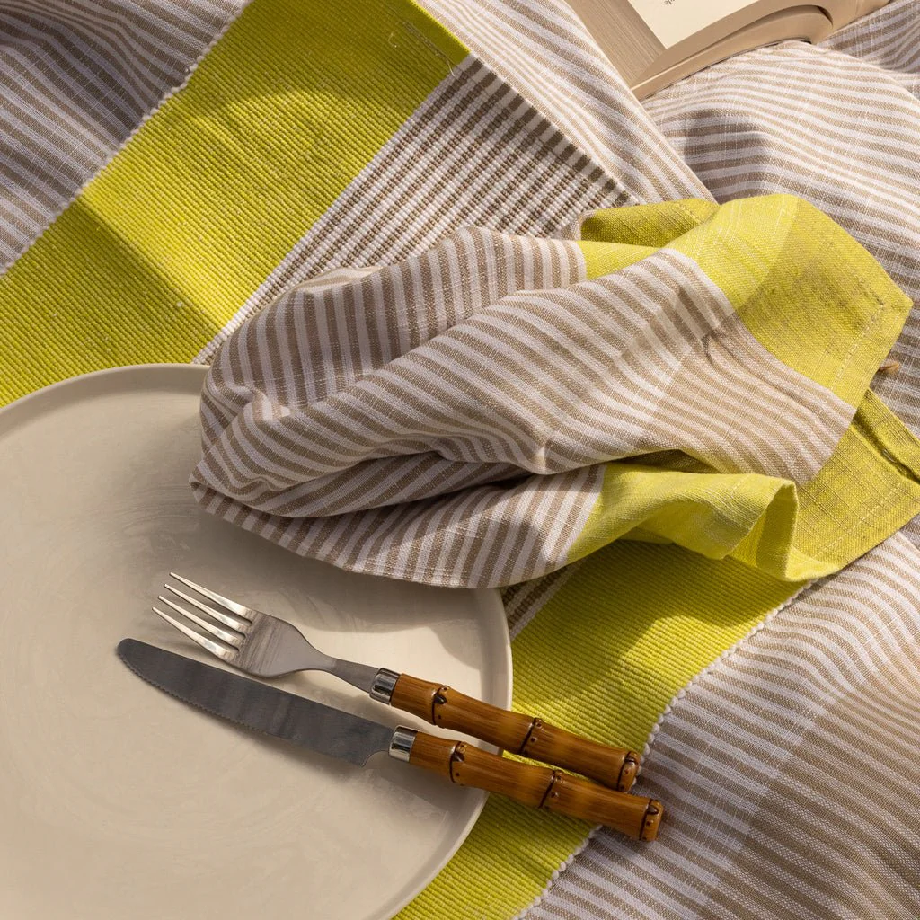 Conjunto de dois Guardanapos de Algodão Riscas Amarelo e Bege 45x45 KERALA