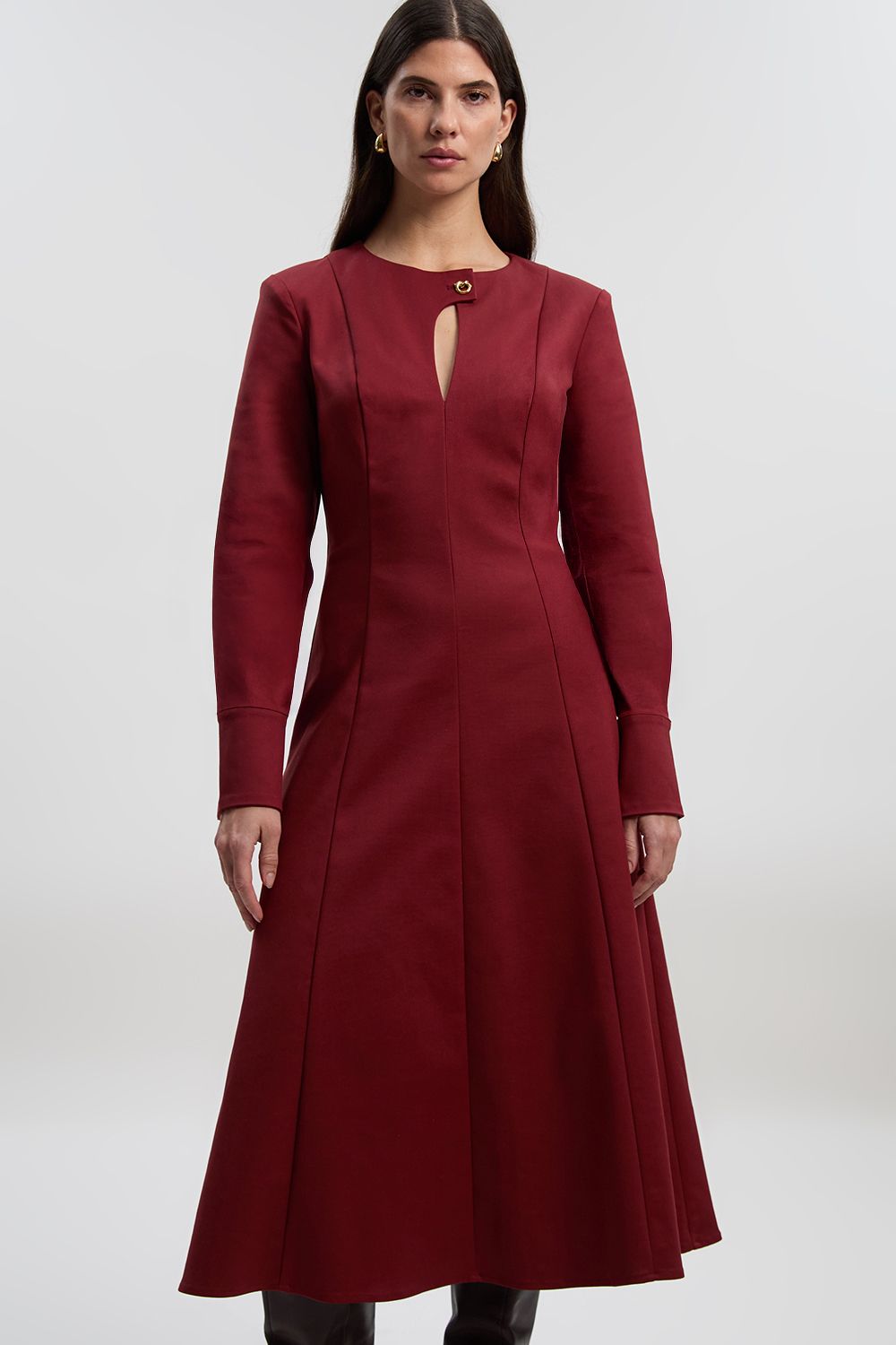 KarenMillen Techno Keyhole Detail Long Sleeve Trim Detail Maxi Dress