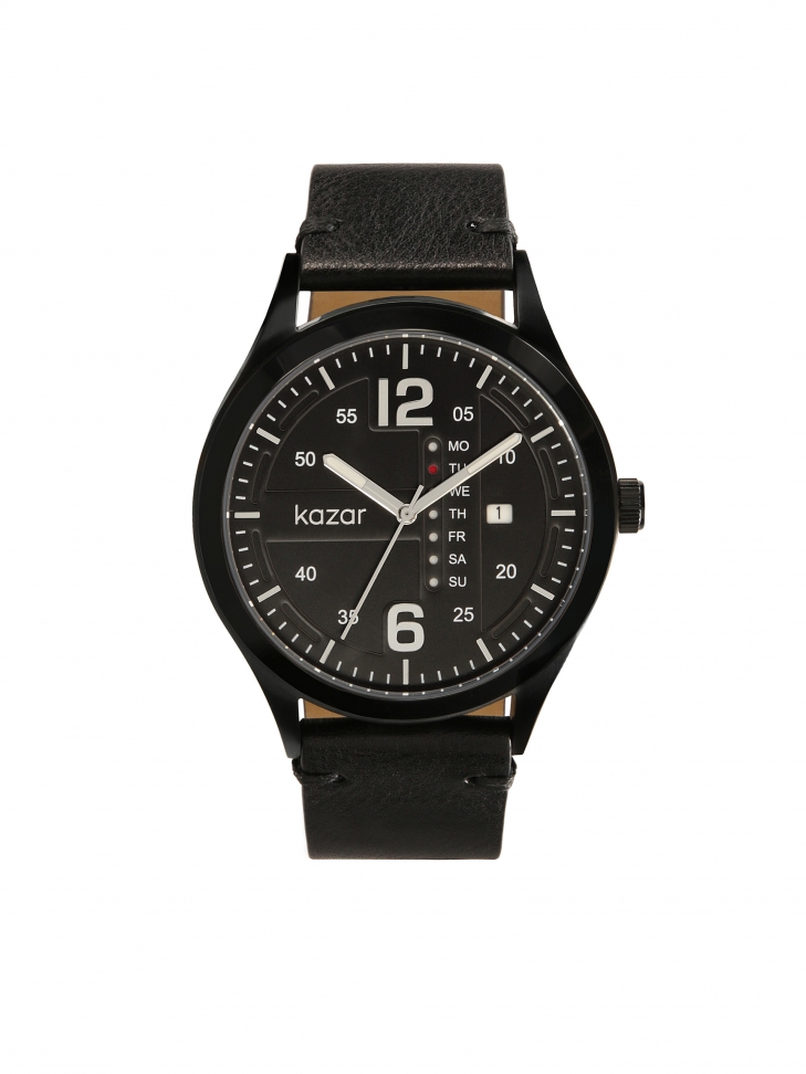 Black watch on a leather strap