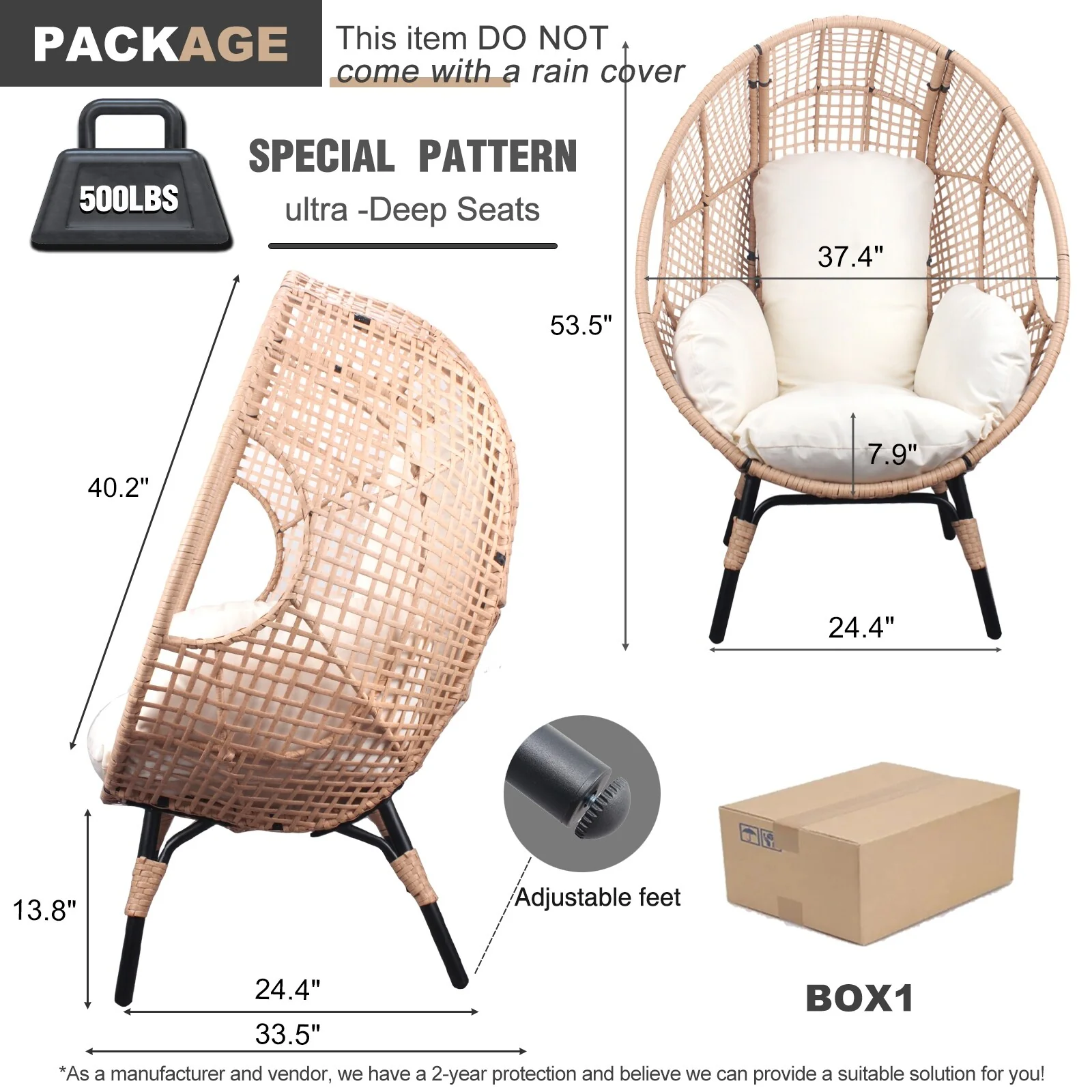 Egg Chair Basket Chair Grid Wicker Lounge Chair with Cushion and Arm