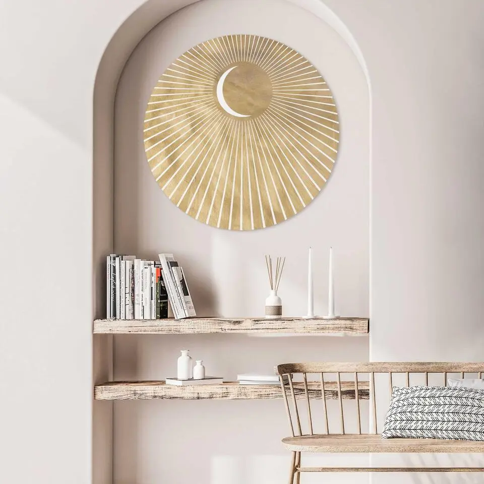 Glasschilderij Maan - &Oslash; 70 - Goudkleurig