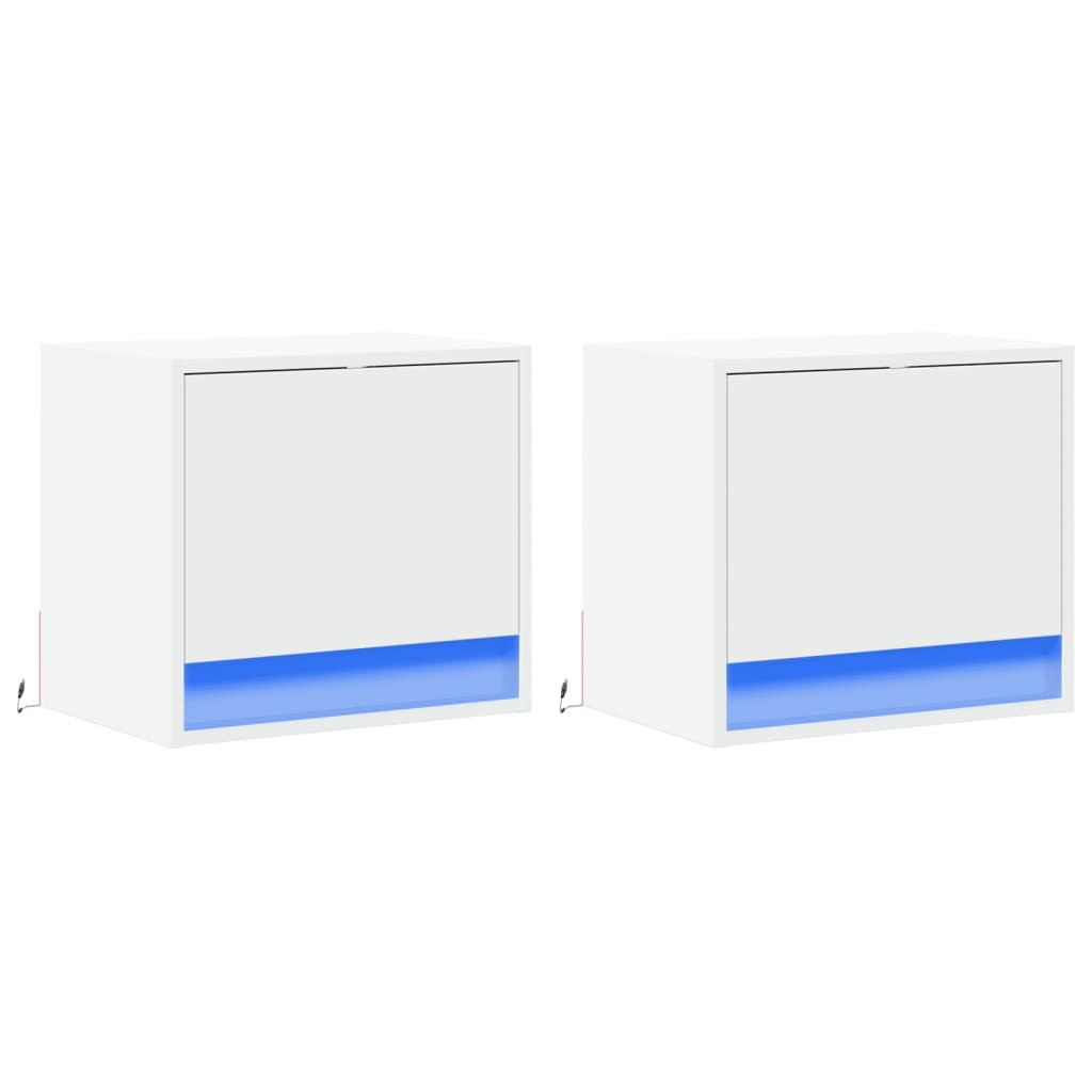 2x Szafka Nocna Biała z Szufladą Wisząca z LED Do Sypialni 45x31x40,5 cm