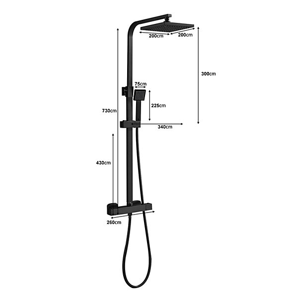 Colonne de Douche Thermostatique, Réglable en Hauteur, Noir