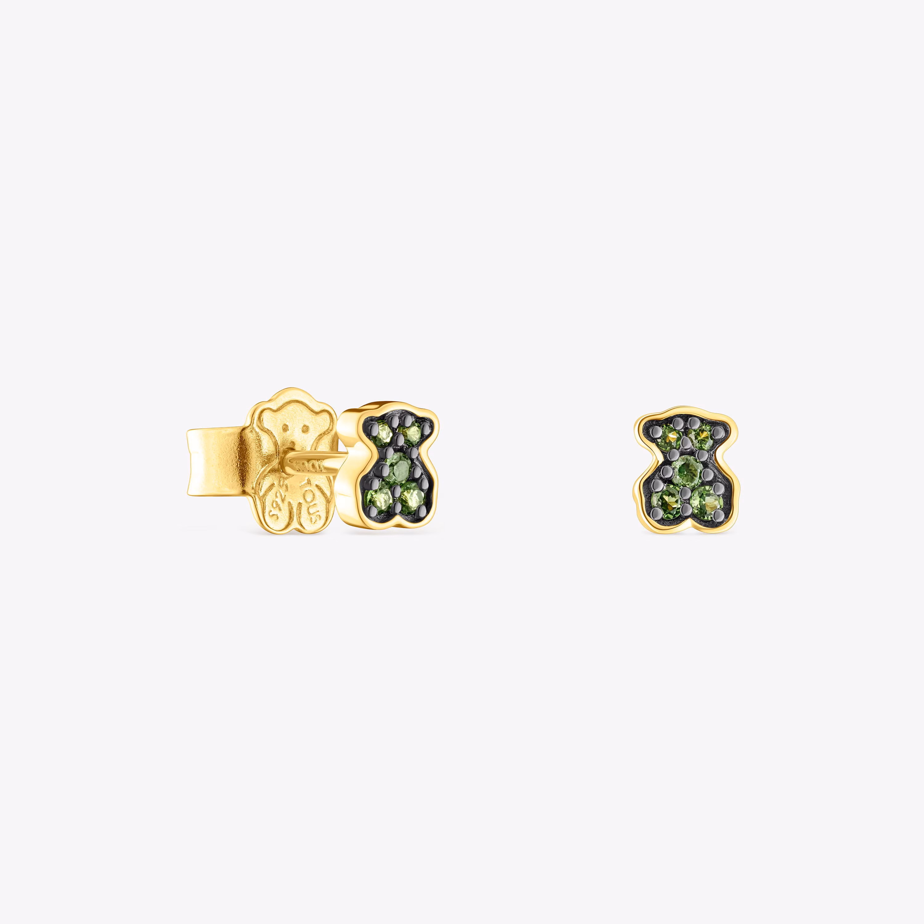 Pendientes con baño de oro 18 kt sobre plata y oso de cromodiópsidos TOUS New Motif
