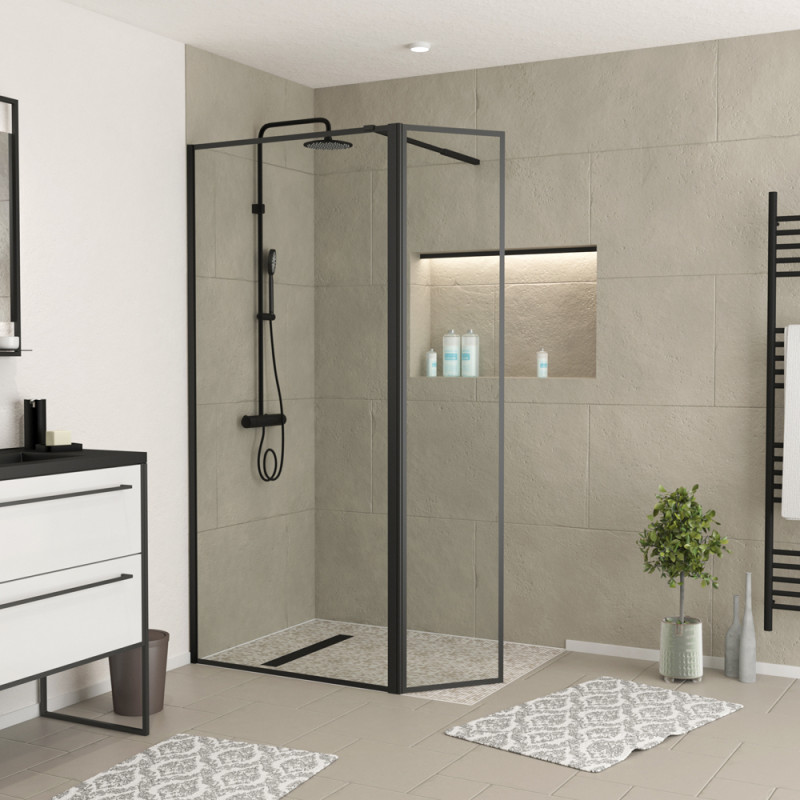 Paroi de douche avec volet Dark Edge noire 90   40 x 200 cm AURLANE