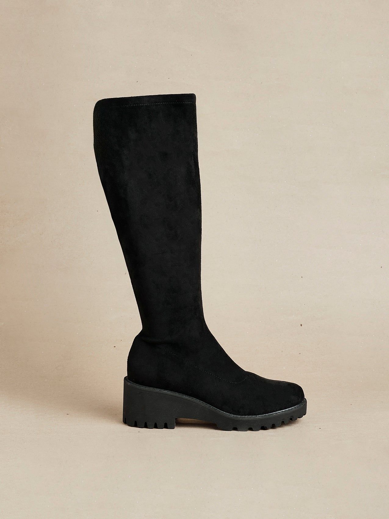 Linzi Kortina Black Faux Suede Wedge Knee High Boot
