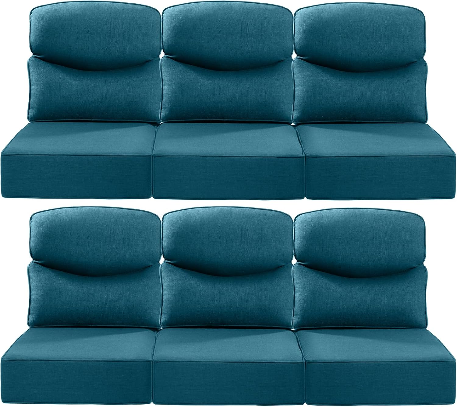 Luxury 24x24x6 Inch Smile Patio Cushions for Outdoor Furniture Set of 6 - Thick Back & Deep Seat Outside Chair Pillows for Rattan Metal Glider Loveseat Sectional Sofa - Peacock Blue