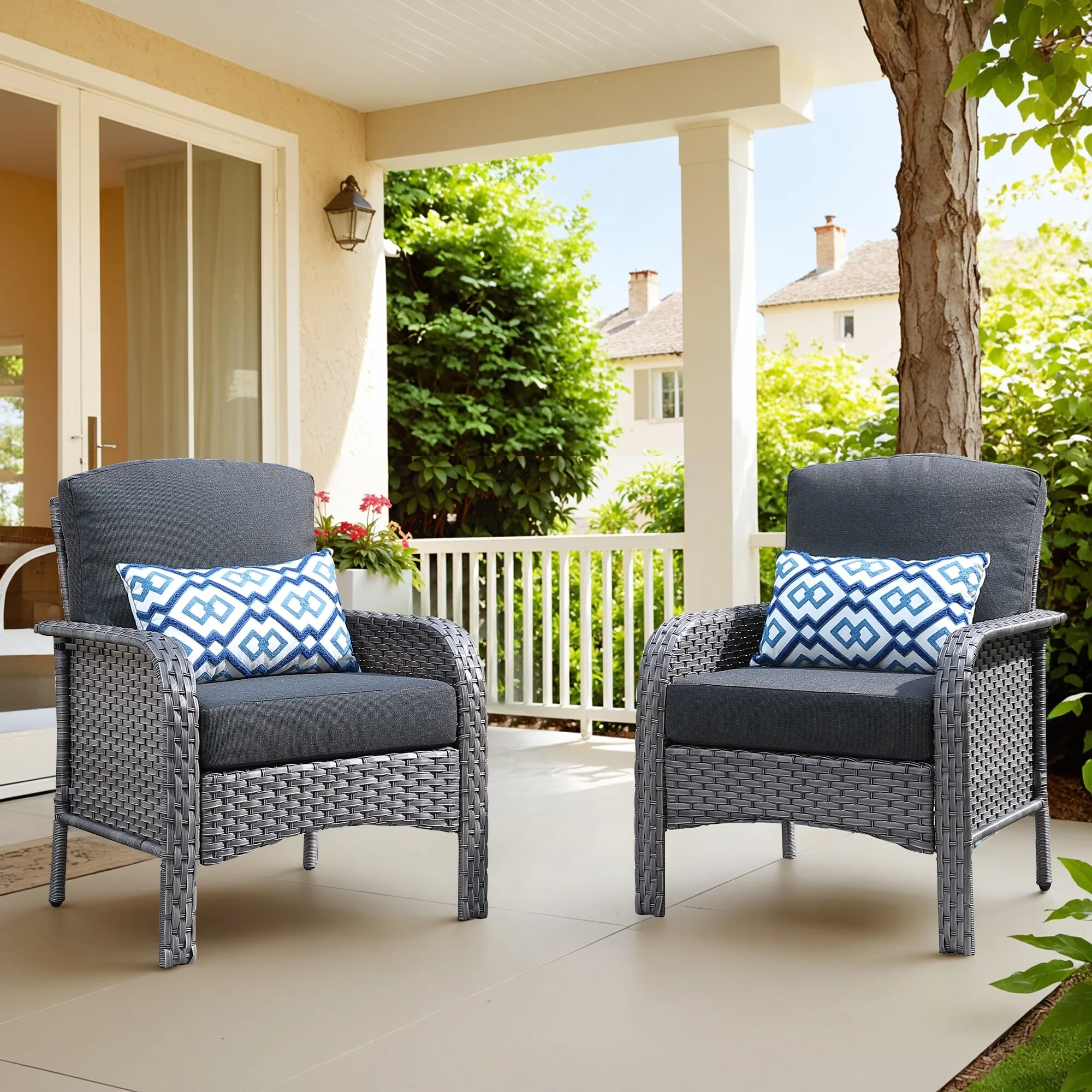 XIZZI Outdoor Patio Furniture Wicker Chair Set (Set of 2)