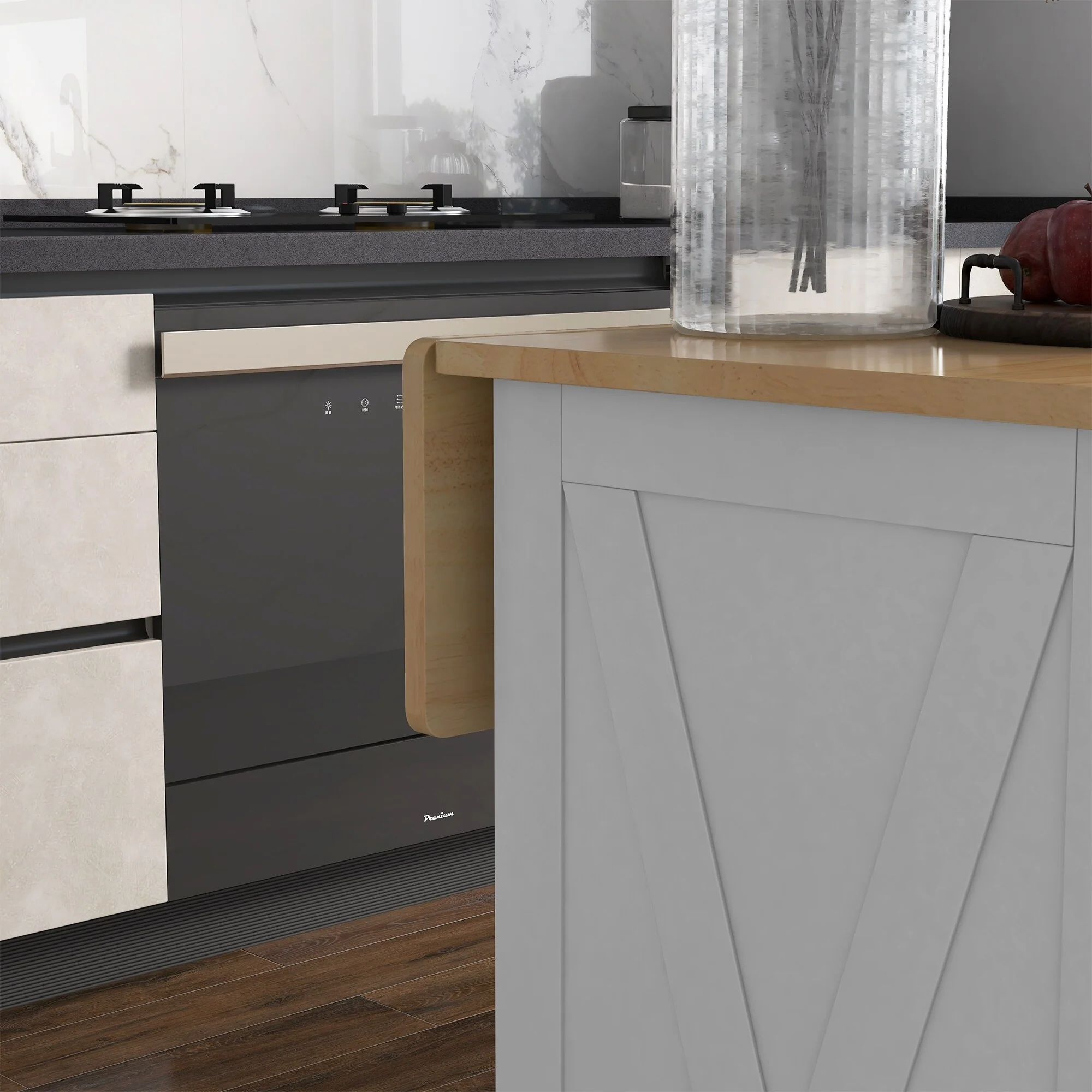 Rolling Kitchen Island with Drop Leaf Wood Breakfast Bar, Farmhouse Kitchen Cart with 2 Drawers, Adjustable Shelves