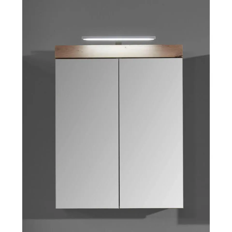 Hioshop AmandaMando spiegelkast 2 deuren incl verlichting donker eiken decor-