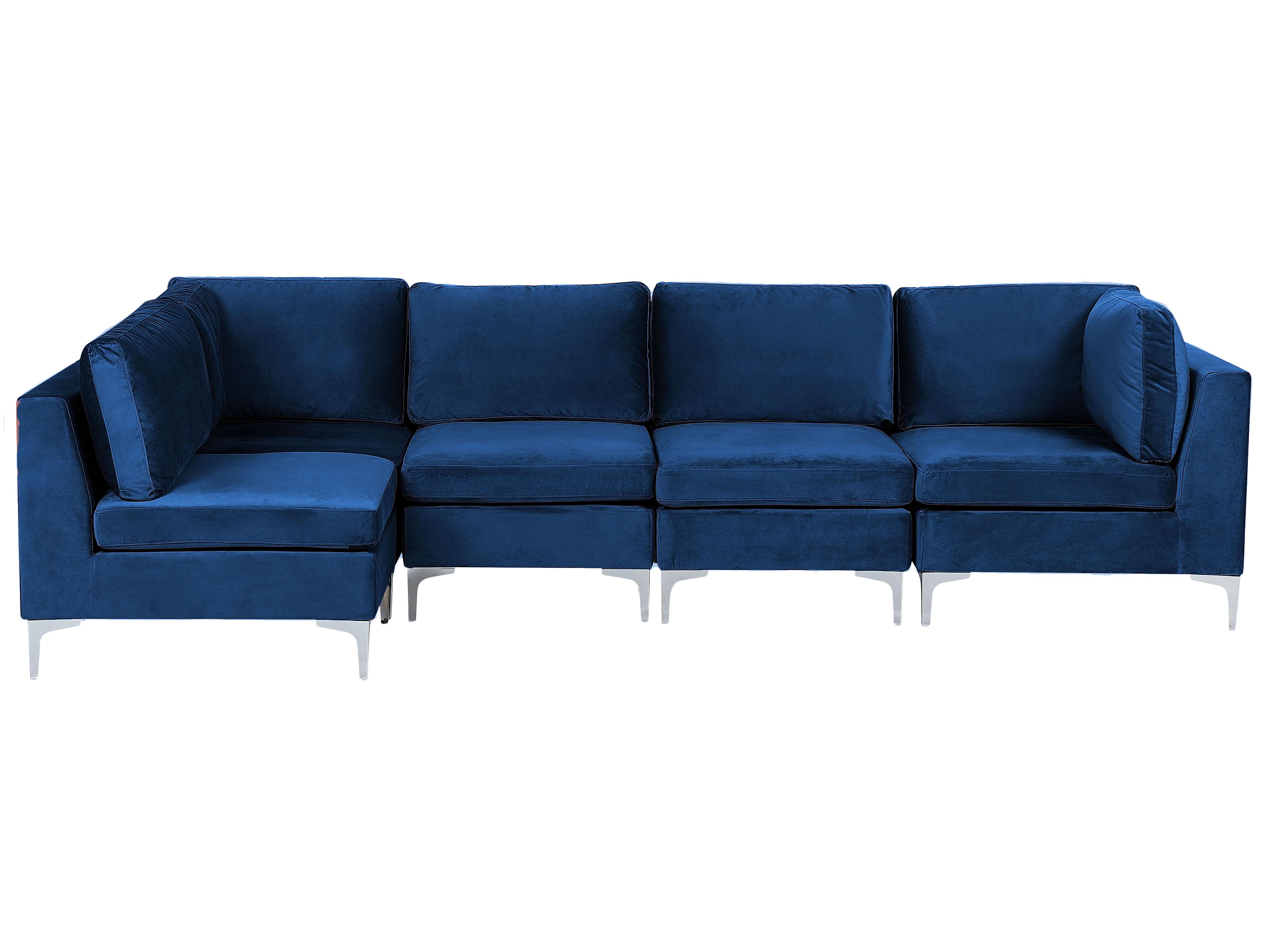 Modular Corner Sofa 5 Seater EVJA Velvet Navy Blue Right Hand