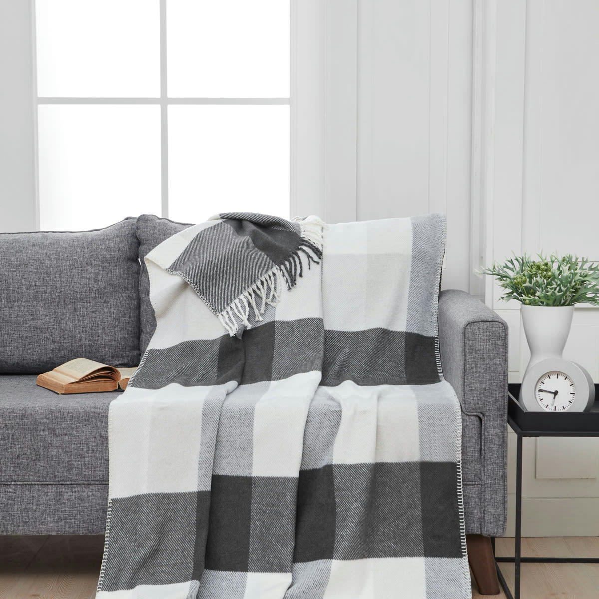 NASH - Plaid chaud avec franges Anthracite 130x170 cm