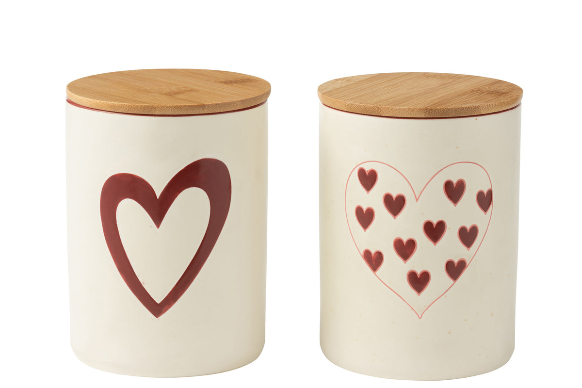 J-Line voorraadpot - porselein - wit/rood - large - 2 stuks