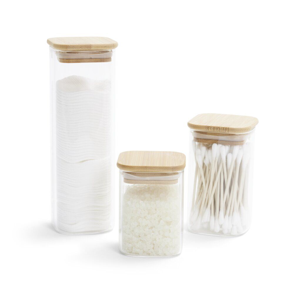 Pot carré en verre 180/220/450ml couvercle bambou