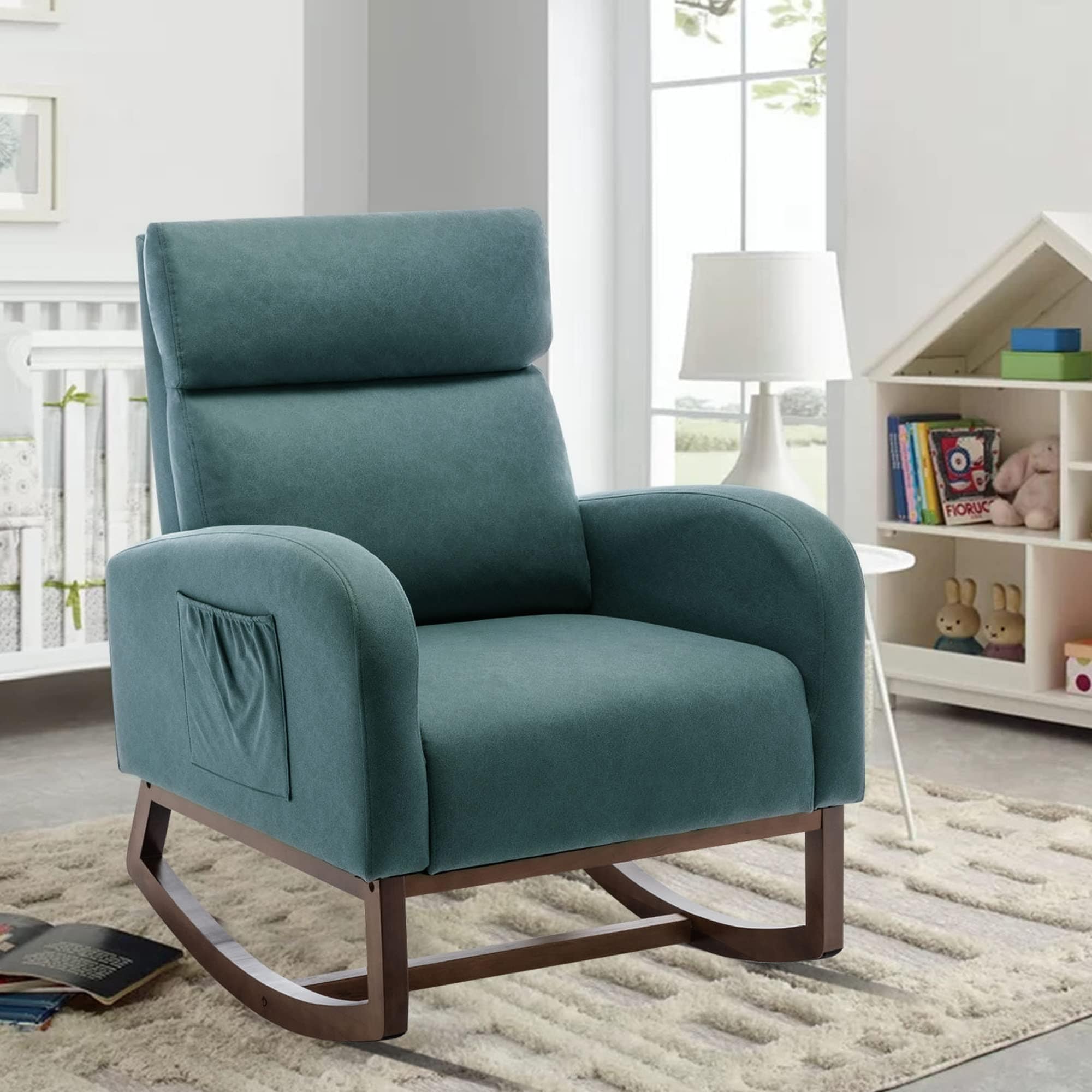 Rocking Chair Nursery Glider Chair High Back Rocking Armchair Accent Rocker for Living Room