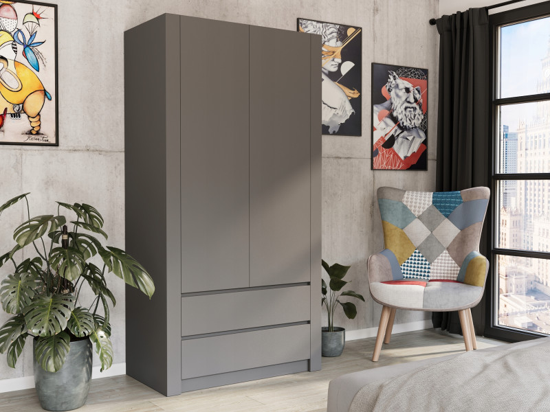 Szafa garderoba 90 cm 2 drzwi 2 szuflady FRAMIRE B-20 antracyt