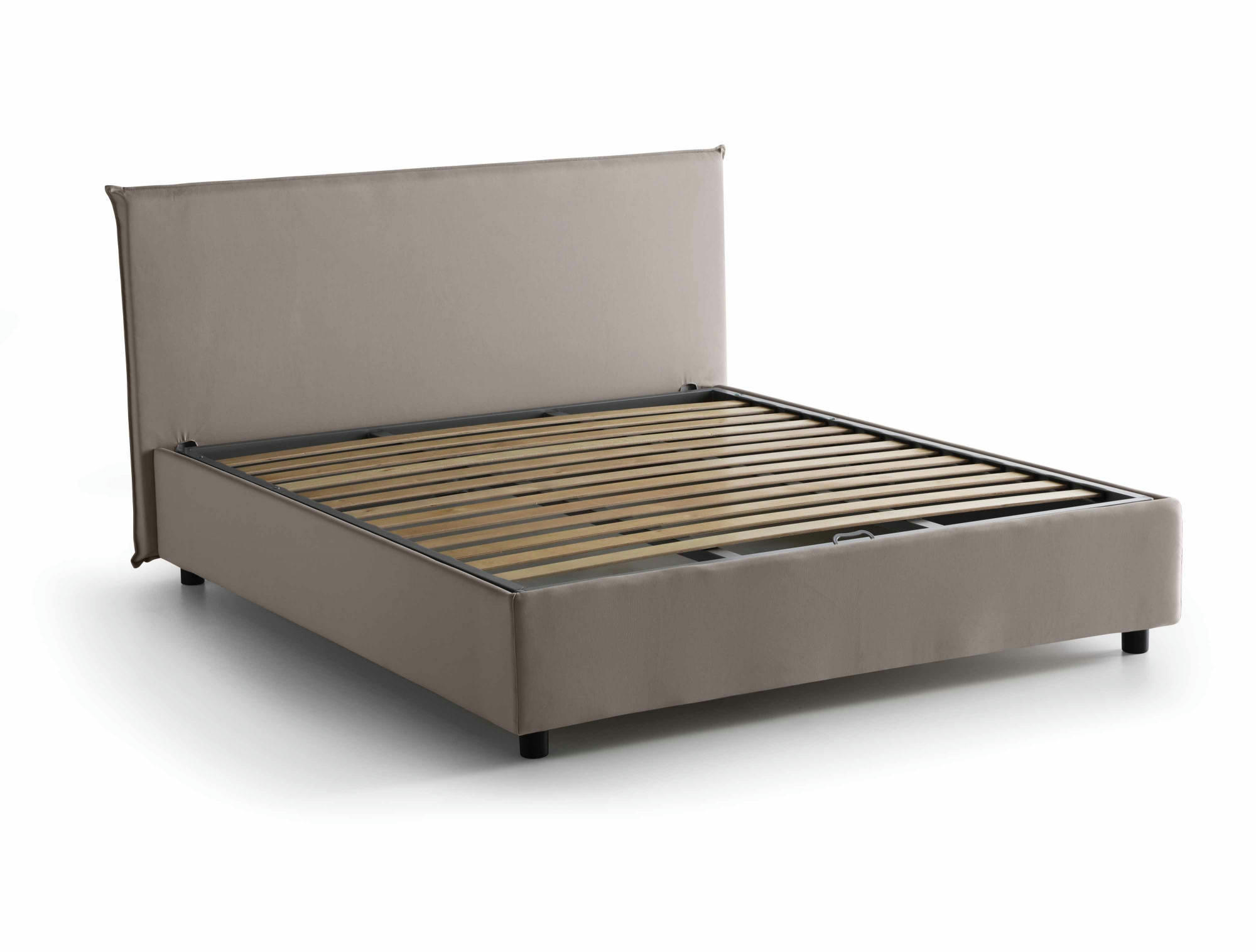 DALFONS - Lit coffre 140x200 cm en tissu gris taupe