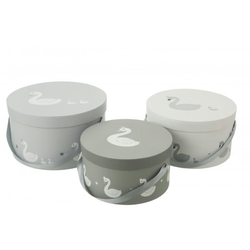 CYGNE - Boîtes cygne en papier blanc et gris - Lot de 3