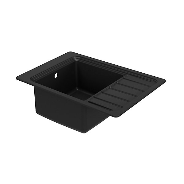 évier de cuisine en composite de quartz noir 1 bac à encastrer GoodHome Romesco   égouttoir