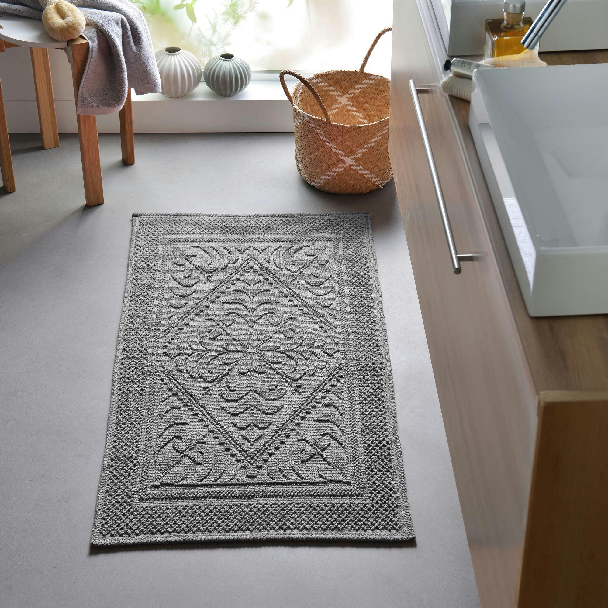 HELIOS - Tapis de bain 60x120 gris en coton