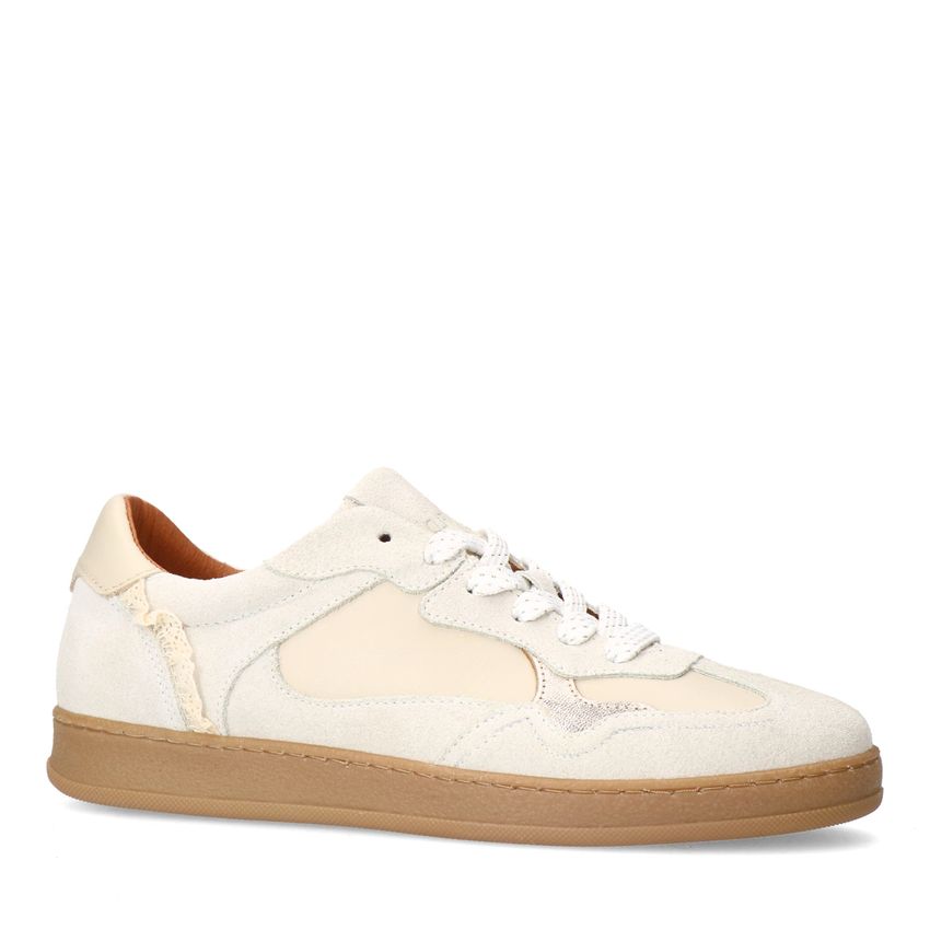 Manfield Beige leren sneakers met suède details