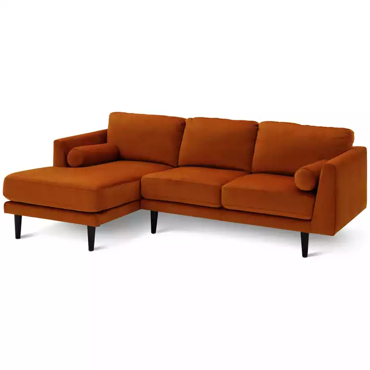 Habitat Jacob Velvet Left Hand Corner Sofa - Orange