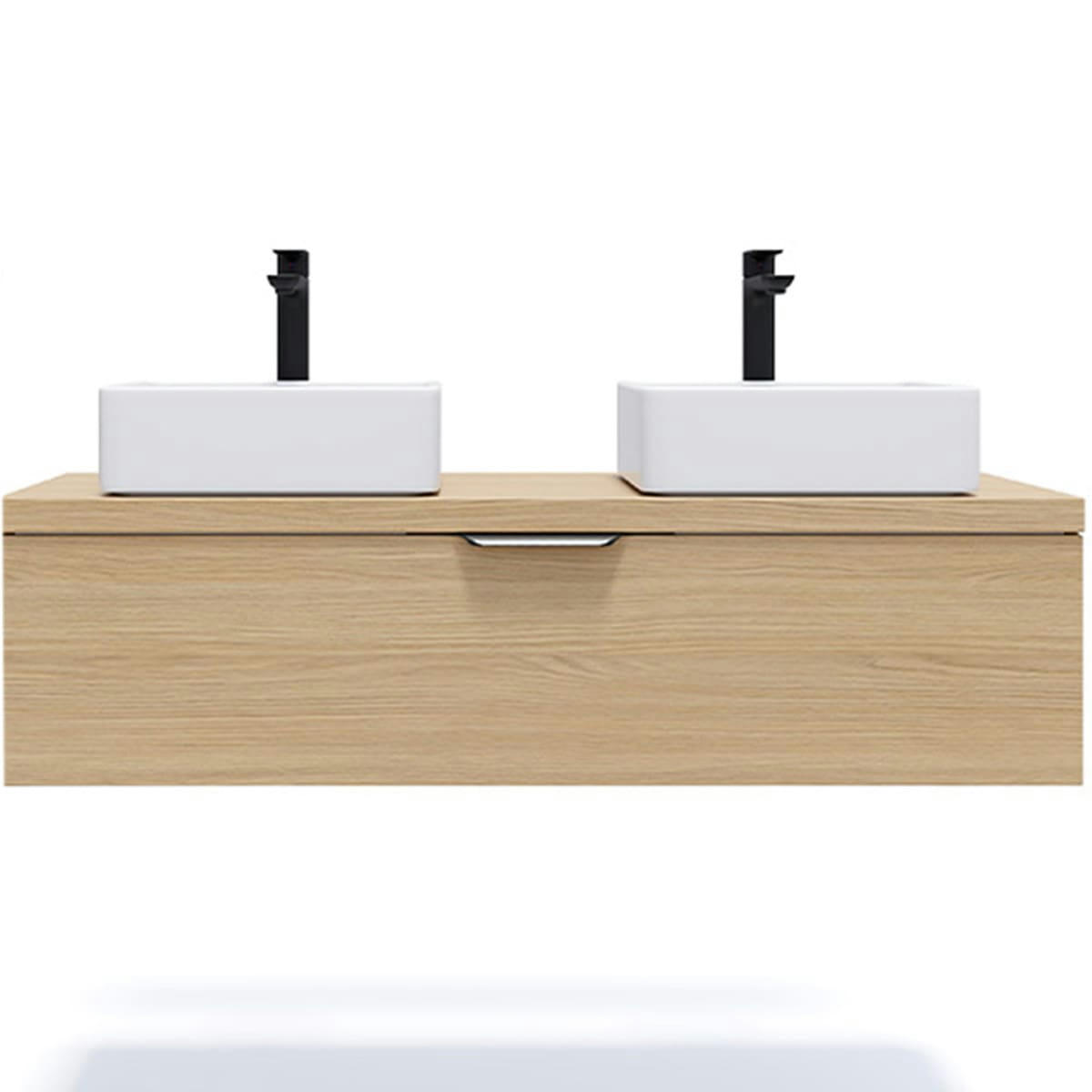 VENICE - Meuble salle de bain 2 vasques posées 120cm 1 tiroir Chêne