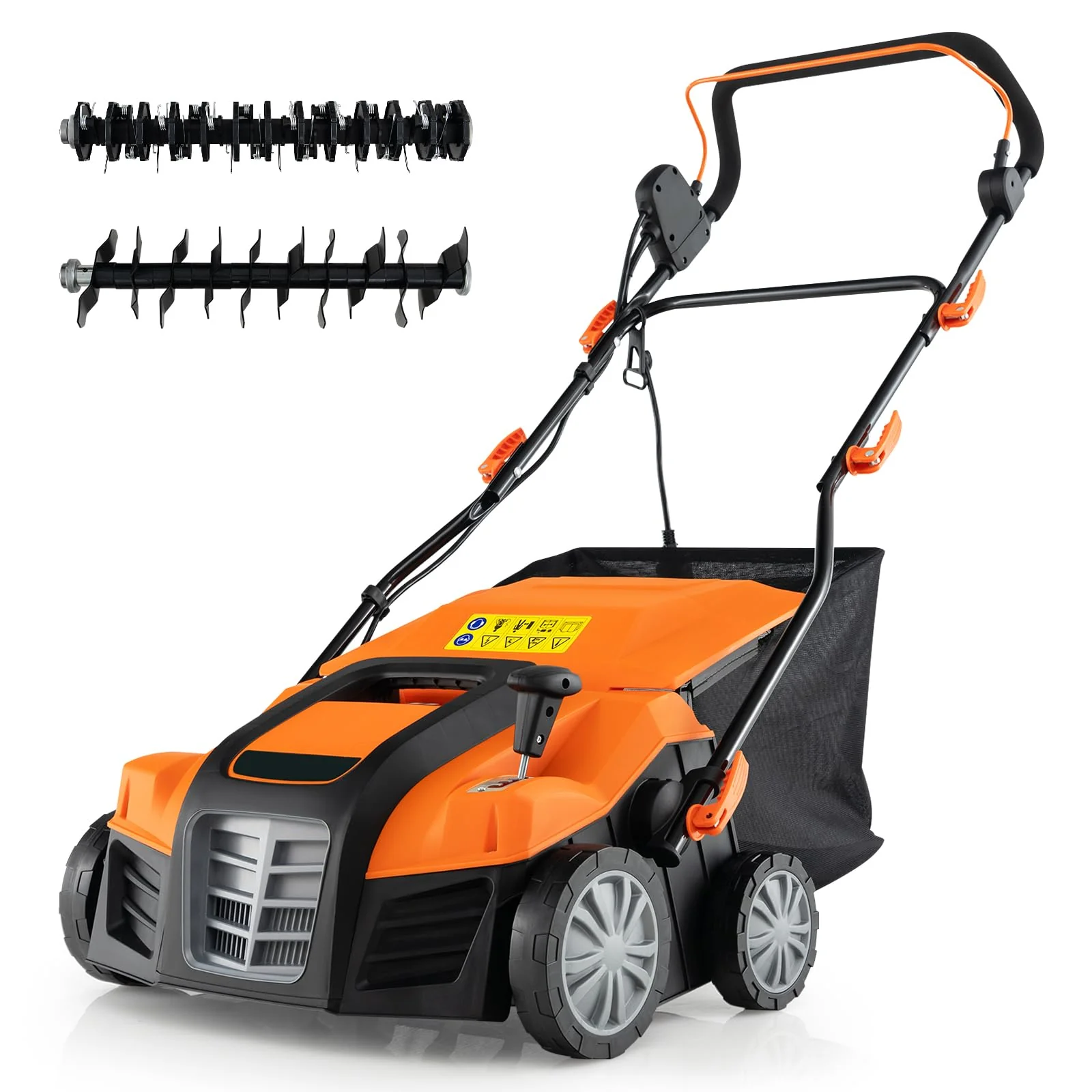 2-in-1 Scarifier and Lawn Dethatcher, 16-Inch 15A Corded Electric Dethatcher w/ 14.5-Gal Collection Bag(Orange)