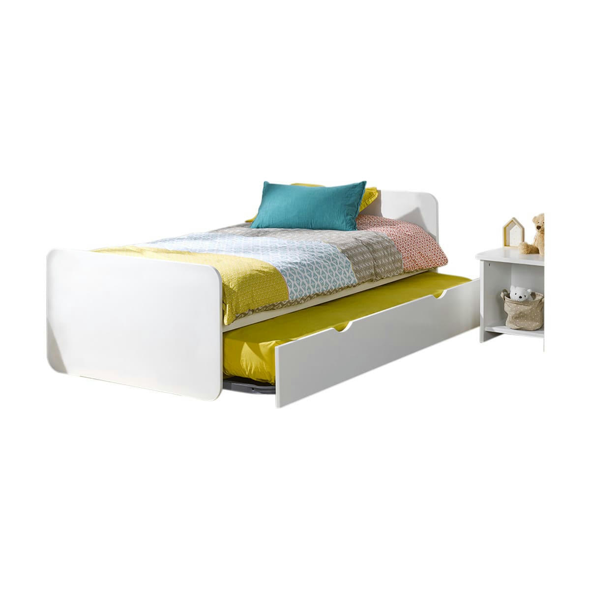 LUPIN - Pack lit avec matelas 90x190 cm bois massif blanc