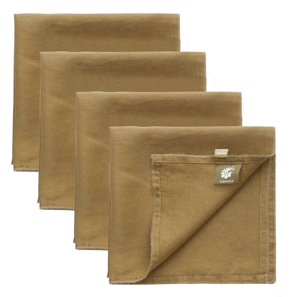 HORTENSE - Serviettes de table (x4) lin lavé  45x45 caramel