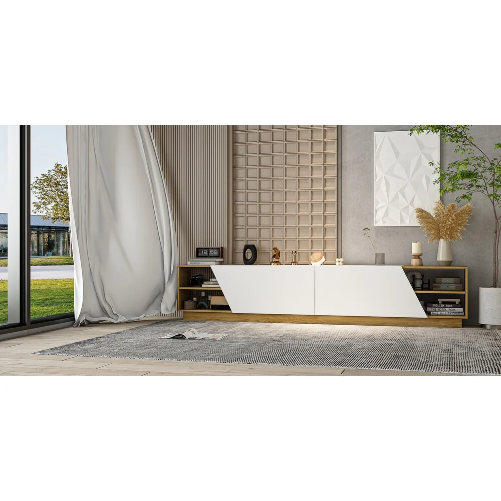 Large TV Cabinet - Spacious Storage, Cable Management 2 Doors - 94