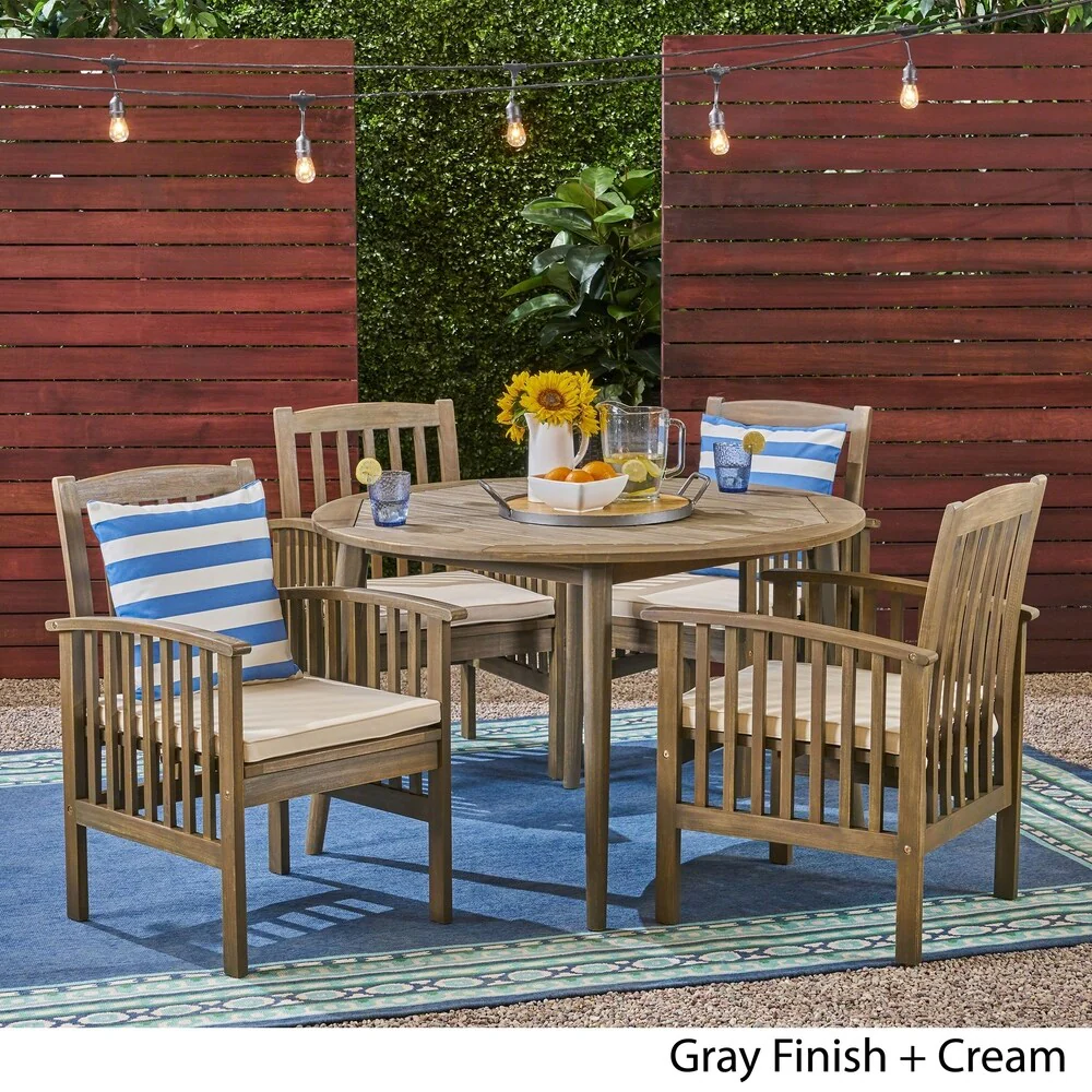 Casa Outdoor 4-Seater 47 Round Acacia Dining Set with Straight Legs by Christopher Knight Home