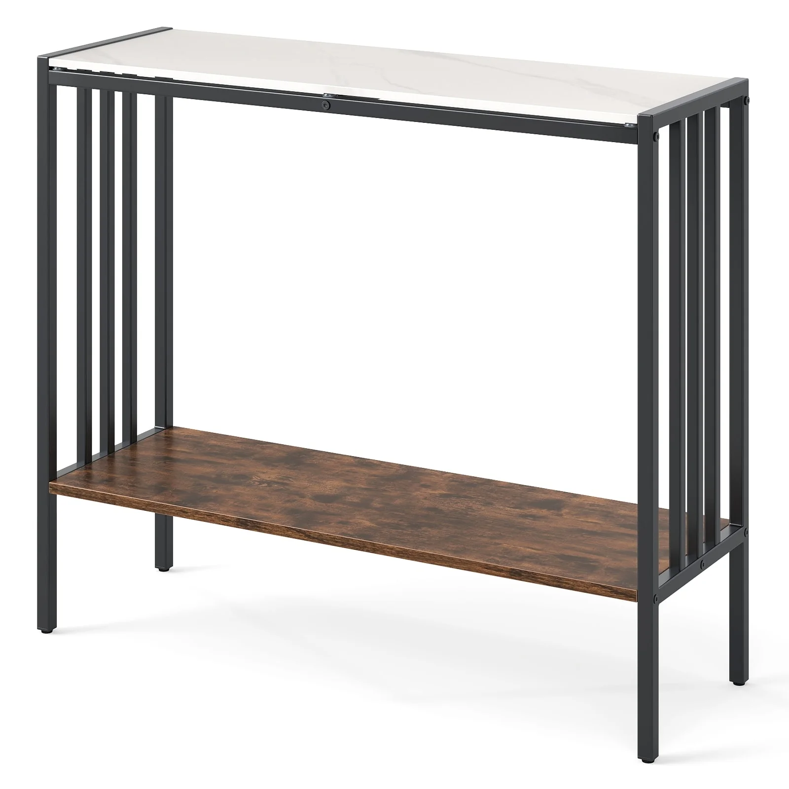 36 Inch 2-Tier Narrow Console Table with Sintered Stone Top and Metal Frame for Entry or Living Room - 36 x 12 x 30