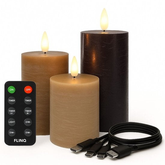 FlinQ Oplaadbare Kaarsen Classic Earth 3 Stuks